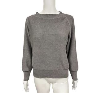 MARELLA Gray Cotton Knit Sparkle Long Sleeve Crew Neck Sweater Size L